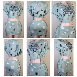 Harley-Davidson Custom Mint Green Distressed Lace-Up Mini Skirt